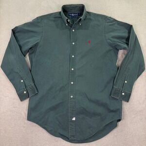 Ralph Lauren Mens Button Down Shirt Medium Dark Green Long Sleeve Cotton Twill